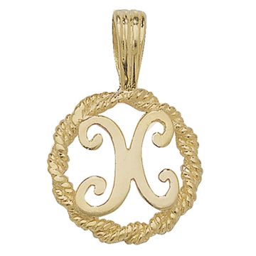 9ct Gold 14mm Round Rope Edge Initial X Pendant