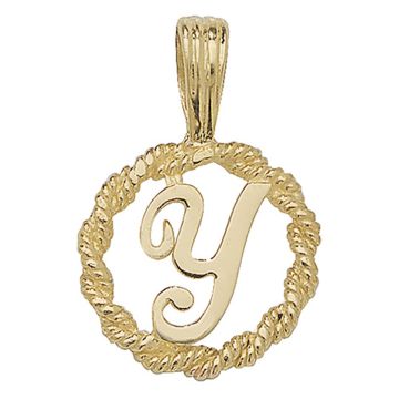 9ct Gold 14mm Round Rope Edge Initial Y Pendant