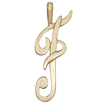 9ct Gold 21mm Plain Polished Script Initial F Pendant