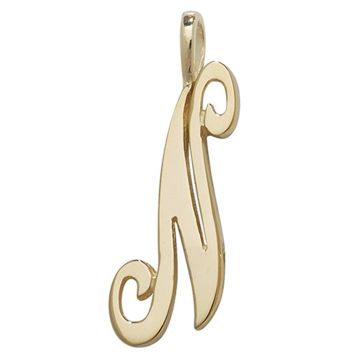 9ct Gold 21mm Plain Polished Script Initial N Pendant