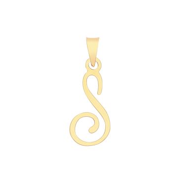 9ct Gold 19mm Plain Script Initial S Pendant