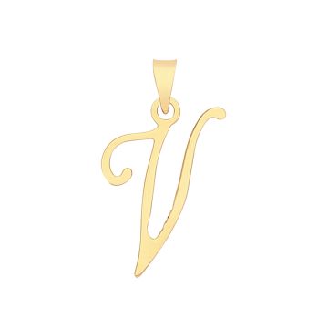 9ct Gold 19mm Plain Script Initial V Pendant