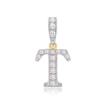 9ct Gold 18mm Cubic Zirconia Initial T Pendant