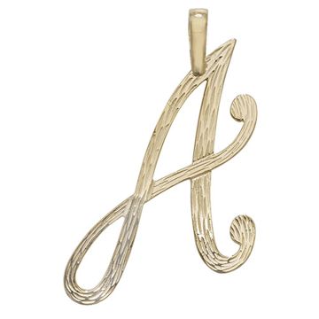 9ct Gold 30mm Plain Barked Script Initial A Pendant