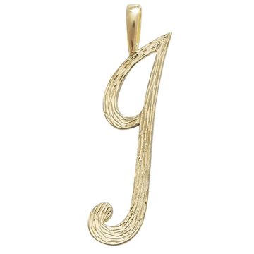 9ct Gold 30mm Plain Barked Script Initial I Pendant