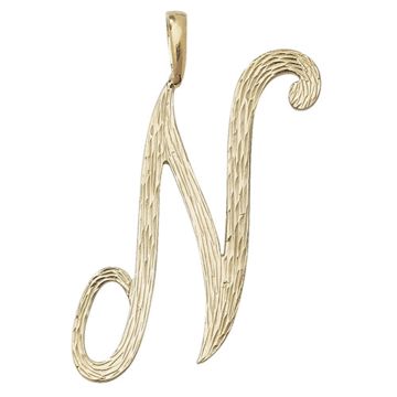 9ct Gold 30mm Plain Barked Script Initial N Pendant
