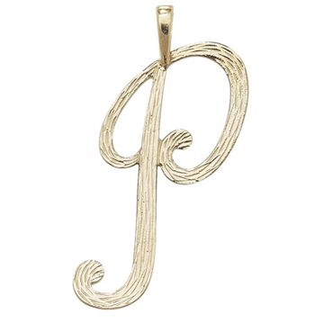 9ct Gold 30mm Plain Barked Script Initial P Pendant