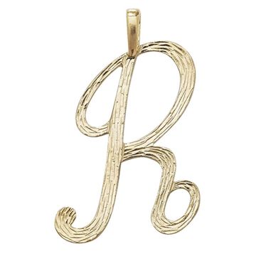 9ct Gold 30mm Plain Barked Script Initial R Pendant