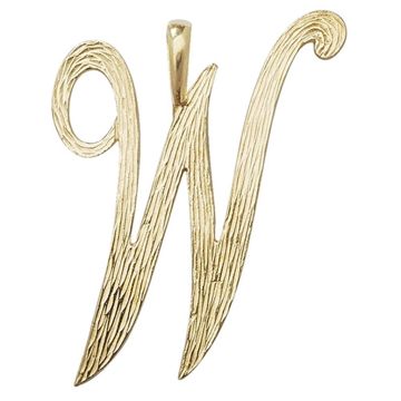 9ct Gold 30mm Plain Barked Script Initial W Pendant