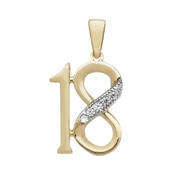 Mens 9ct Gold 15mm Cubic Zirconia 18th Birthday Pendant