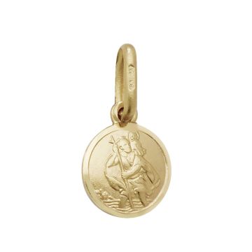 Boys 9ct Gold 8mm Plain Round Engravable Back St Christopher Pendant