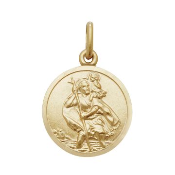 Boys 9ct Gold 16mm Plain Round Engravable Back St Christopher Pendant