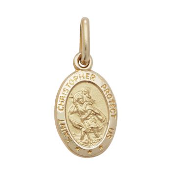 Boys 9ct Gold 12mm Plain Oval Engravable Back St Christopher Pendant