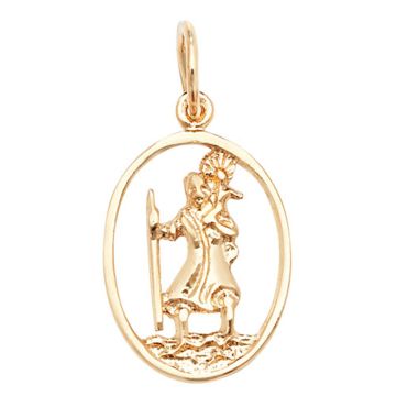 Boys 9ct Gold 20mm Plain Oval Cut Out St Christopher Pendant