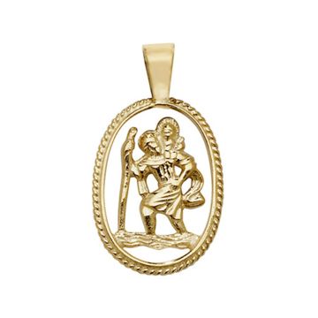 Boys 9ct Gold 22mm Plain Rope Edge Oval Cut Out St Christopher Pendant