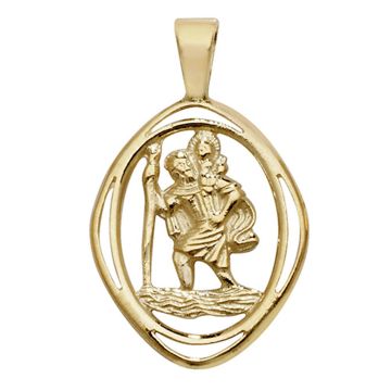 Boys 9ct Gold 25mm Plain Round Edge Diamond Cut Out St Christopher Pendant
