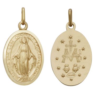 Girls 9ct Gold 21mm Plain Double Sided Oval Miraculous Pendant