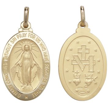 Girls 9ct Gold 31mm Plain Double Sided Oval Miraculous Pendant