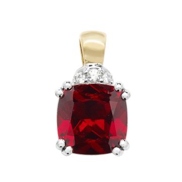 Mens 9ct Gold 10mm Created Ruby and White Sapphire Cushion Pendant