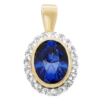 Boys 9ct Gold 12mm Created Sapphire and White Sapphire Oval Pendant