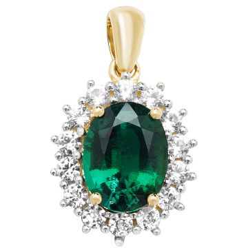 Girls 9ct Gold 14mm Created Emerald and White Sapphire Oval Pendant