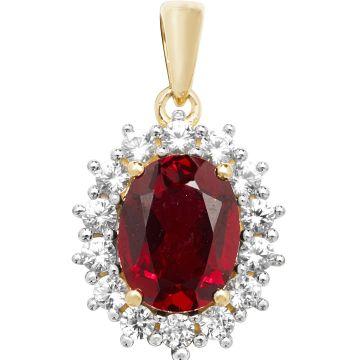 Mens 9ct Gold 14mm Created Ruby and White Sapphire Oval Pendant